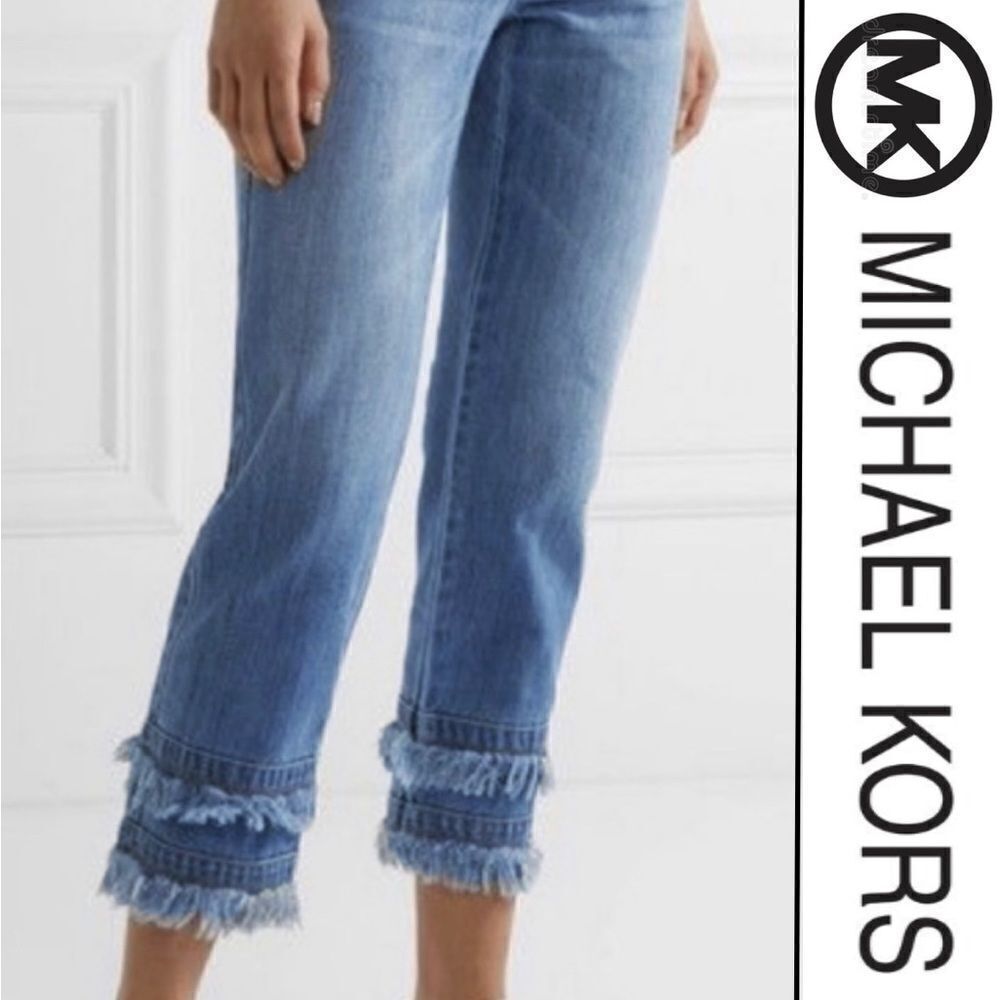 Michael Kors Izzy Skinny Fray Hem Cropped Jeans
